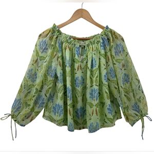 NWT Loft Mint Green Floral Off the Shoulder Blouse Women's Size Medium